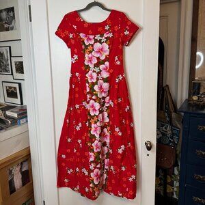 1960s Vintage Ui-Maikai Hawaii Cotton Red Floral Dress